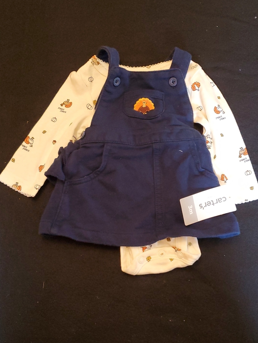 Carter's Navy Blue Thanksgiving Dress with Cream Printed Bodysuit